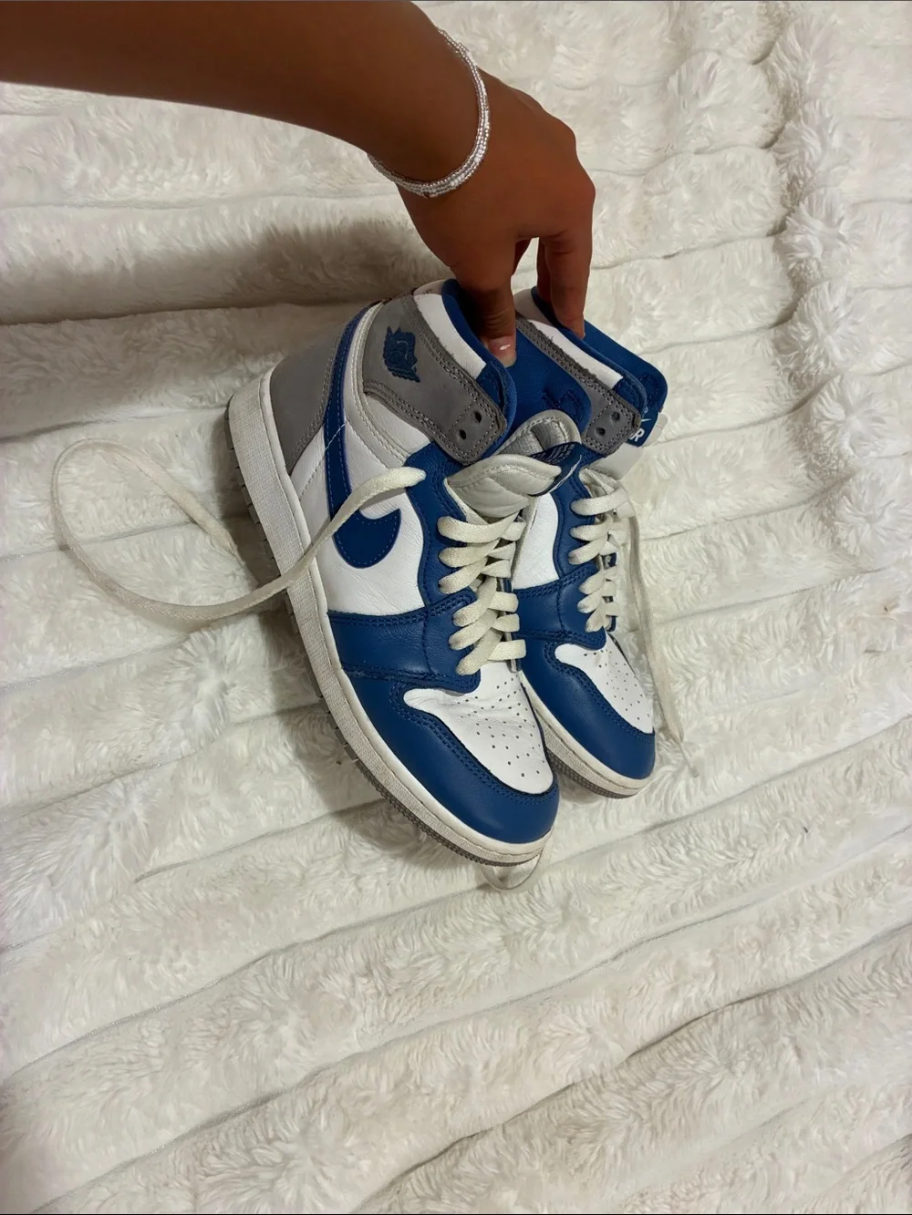 Vintage Blue & White High Top Sneakers - Nike Air Jordan Style